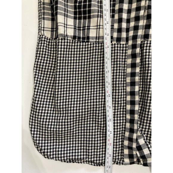 ZARA women’s Black White Mixed Print Checked Plaid Flannel Button Down Top - Picture 5 of 6